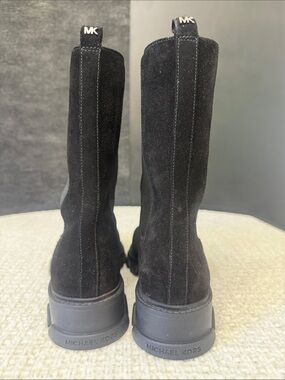 Michael Kors Black Suede Mid-Calf Logo Pull-On Boots